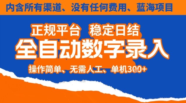全自动数字录入，单机日入3张+，内含所有渠道全程免费零成本，操作简单可矩阵开干【揭秘】-紫薇云网创合伙人