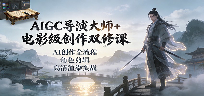 AIGC导演大师+电影级创作双修课：AI创作全流程、角色剪辑、高清渲染实战-紫薇云网创合伙人
