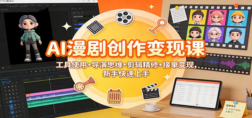 AI漫剧创作变现课：工具使用+导演思维+剪辑精修+接单变现，新手快速上手-紫薇云网创合伙人