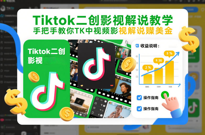 Tiktok二创影视解说教学，手把手教你TK中视频影视解说賺美金(更新26年1月)-紫薇云网创合伙人