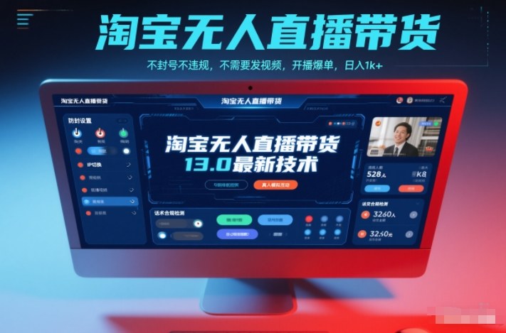 淘宝无人直播带货13.0最新技术，不封号不违规，不需要发视频，开播爆单，日入1k+【揭秘】-紫薇云网创合伙人