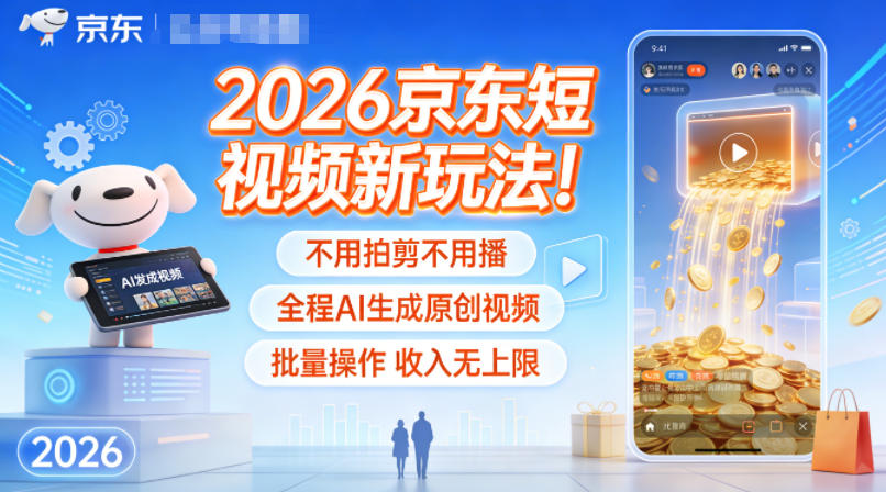 2026京东短视频新玩法！不用拍剪不用播，全程AI生成原创视频，批量操作收入无上限-紫薇云网创合伙人