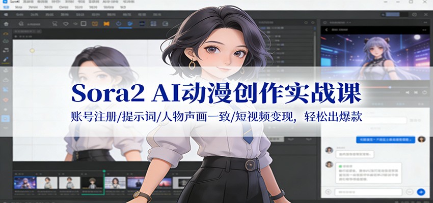 Sora2 AI动漫创作实战课：账号注册/提示词/人物声画一致/短视频变现，轻松出爆款-紫薇云网创合伙人