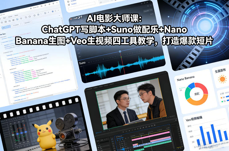 AI电影大师课：ChatGPT写脚本+Suno做配乐+Nano Banana生图+Veo生视频，打造爆款短片-紫薇云网创合伙人