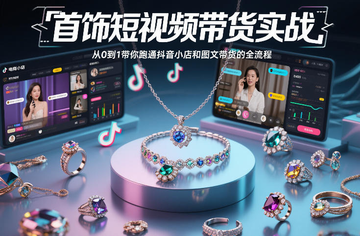 首饰短视频带货实战,从0到1带你跑通抖音小店和图文带货的全流程-紫薇云网创合伙人