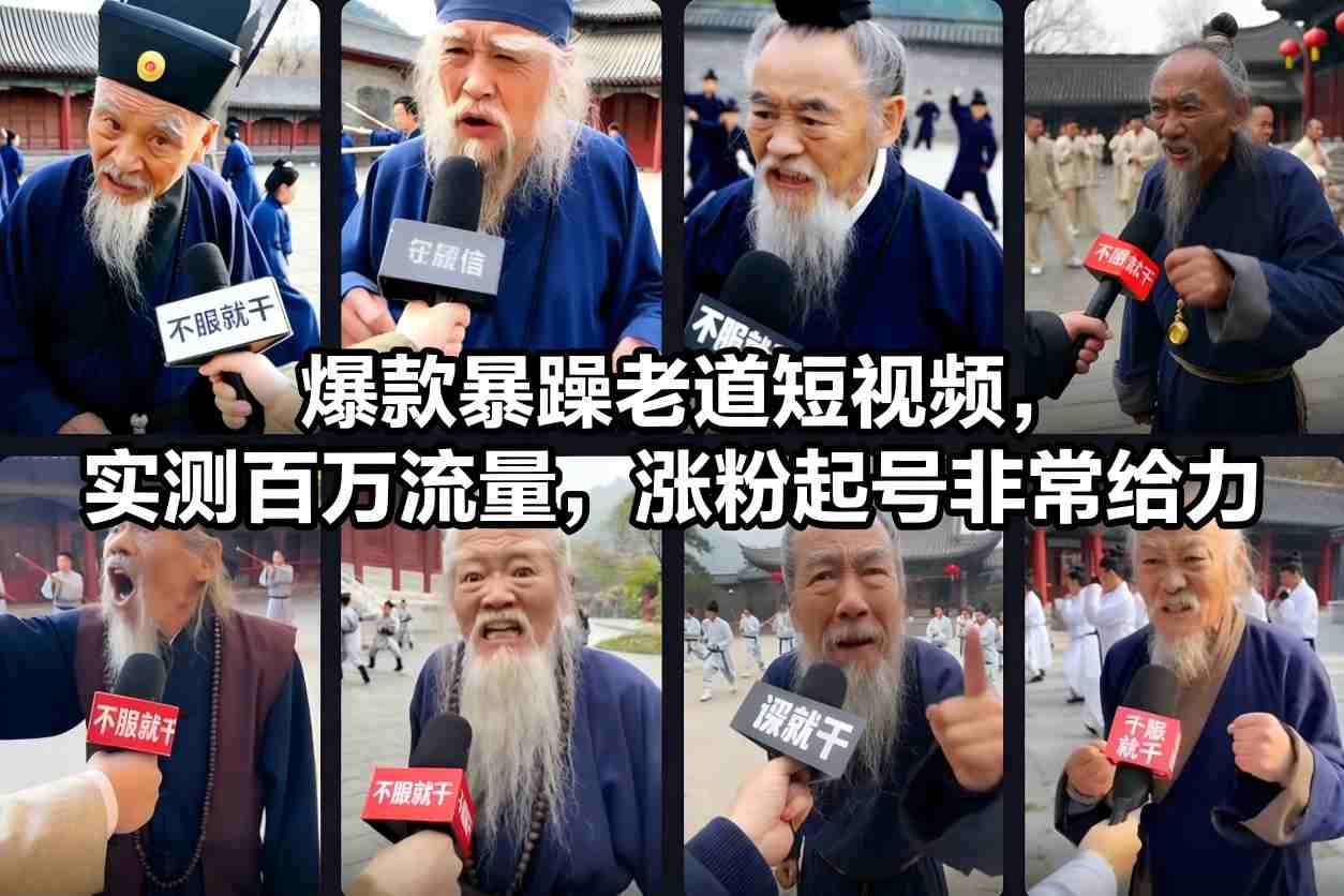 爆款暴躁老道短视频，实测百万流量，涨粉起号非常给力-紫薇云网创合伙人