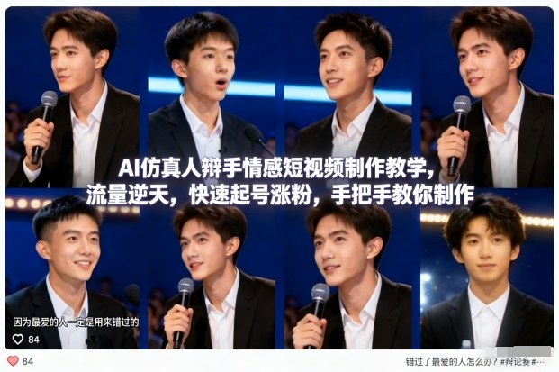 AI仿真人辩手情感短视频制作教学，流量逆天，快速起号涨粉，手把手教你制作-紫薇云网创合伙人