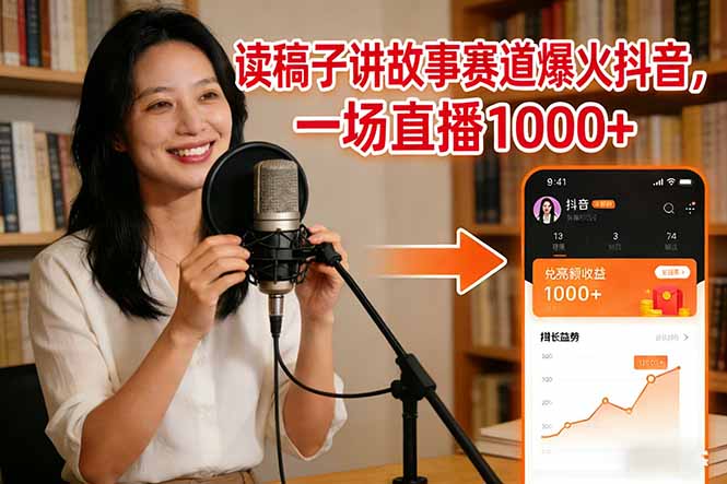 读稿子讲故事赛道爆火抖音，一场直播日入1000+-紫薇云网创合伙人