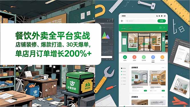 餐饮外卖全平台实战，店铺装修、爆款打造、30天爆单，手把手教学，单店月订单增长200%+-紫薇云网创合伙人