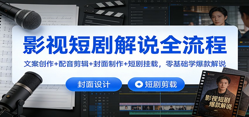 影视短剧解说全流程：文案创作+配音剪辑+封面制作+短剧挂载，零基础学爆款解说-紫薇云网创合伙人