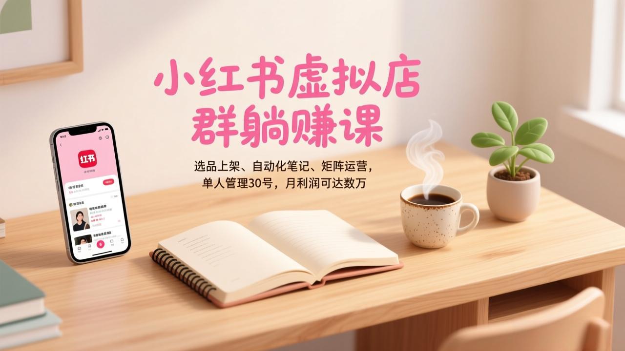 小红书虚拟店群躺赚课，选品上架、自动化笔记、矩阵运营，单人管理30号，月利润可达数万-紫薇云网创合伙人