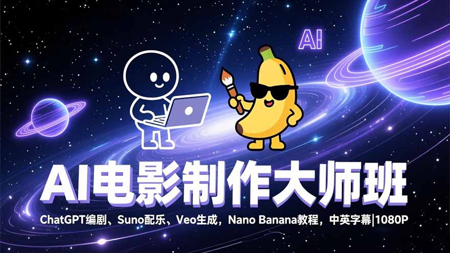 AI电影制作大师班：ChatGPT编剧、Suno配乐、Veo生成，Nano Banana教程，中英字幕|1080P-紫薇云网创合伙人
