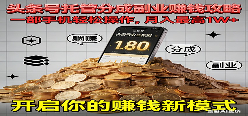 全程托管今日头条，一部手机就可以开干，最高躺赚1W+-紫薇云网创合伙人