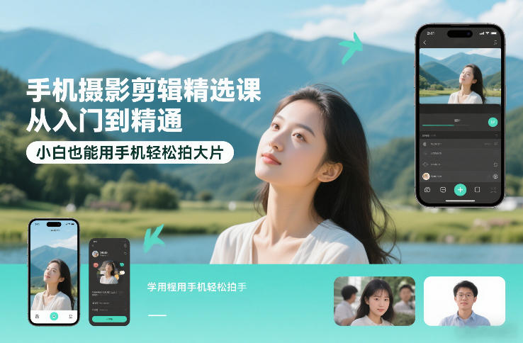 手机摄影剪辑精选课,从入门到精通,小白也能用手机轻松拍大片-紫薇云网创合伙人