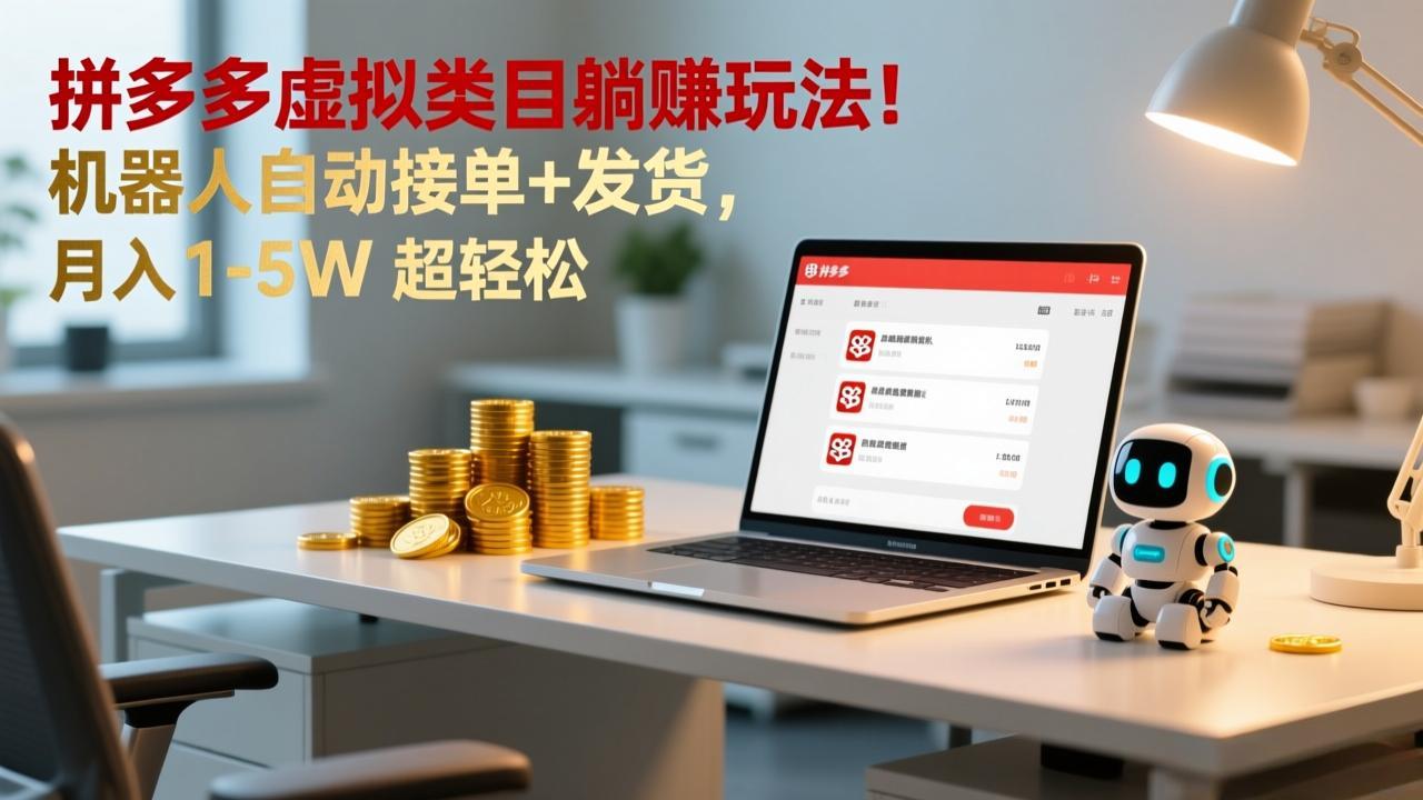 多多虚拟类目躺赚玩法！机器人自动接单+发货，月入 1-5W 超轻松-紫薇云网创合伙人