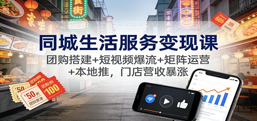 同城生活服务变现课:团购搭建+短视频爆流+矩阵运营+本地推,门店营收暴涨-紫薇云网创合伙人