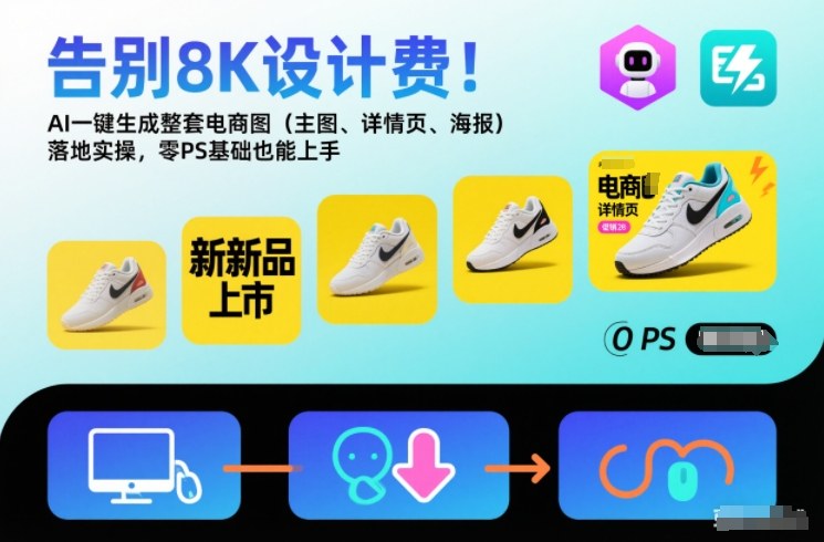 告别8K设计费！AI一键生成整套电商图(主图、详情页、海报)落地实操，零PS基础也能上手-紫薇云网创合伙人