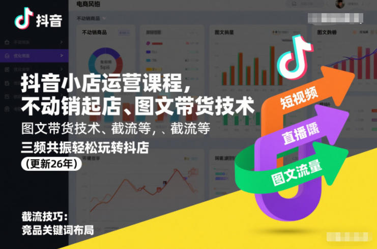 抖音小店运营课程，不动销起店、图文带货技术、截流等，三频共振轻松玩转抖店(更新26年)-紫薇云网创合伙人