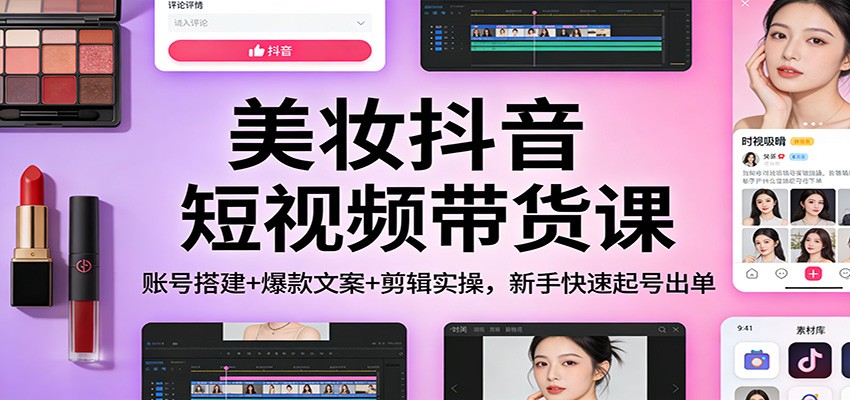 美妆抖音短视频带货课:账号搭建+爆款文案+剪辑实操,新手快速起号出单-紫薇云网创合伙人