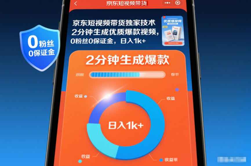 京东短视频带货独家技术，2分钟生成一条优质爆款视频，0粉丝0保证金，日入1k+【揭秘】-紫薇云网创合伙人