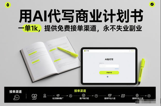 用AI代写商业计划书，一单1k，提供免费接单渠道，永不失业副业-紫薇云网创合伙人