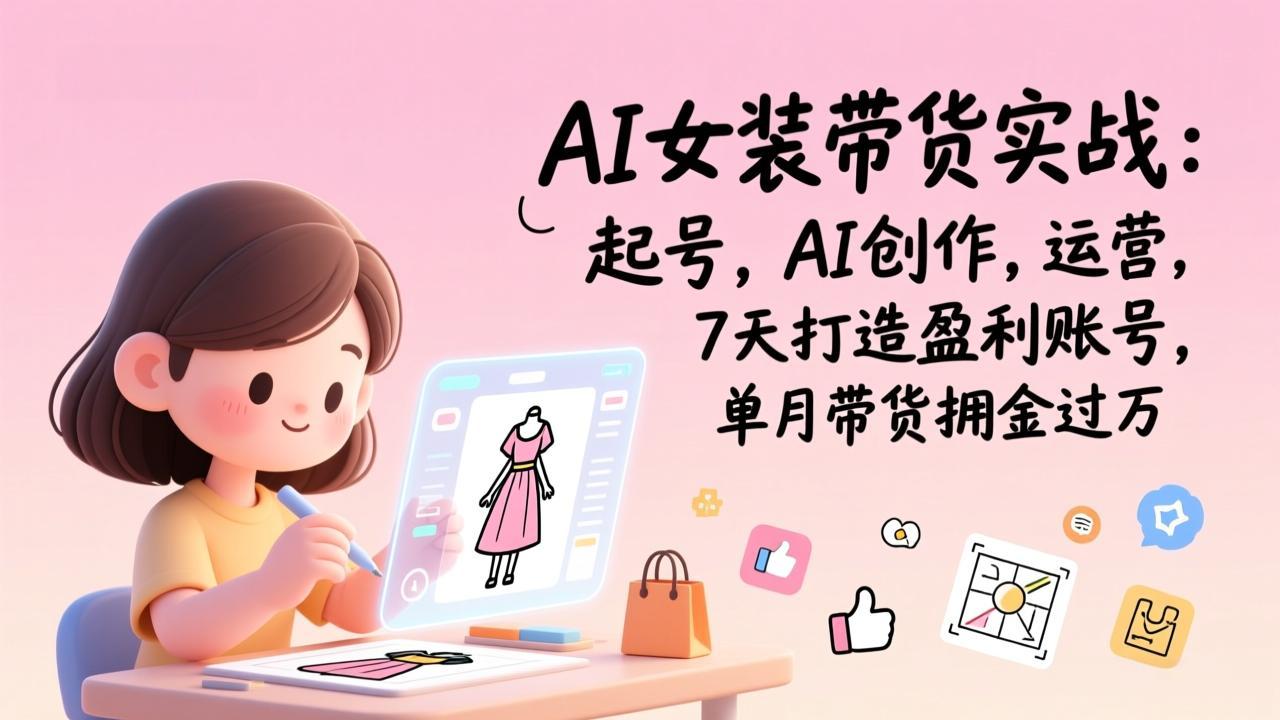 AI女装带货实战：起号，AI创作，运营，7天打造盈利账号，单月带货佣金过万-紫薇云网创合伙人