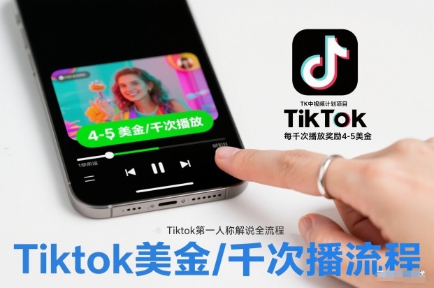 TK中视频计划项目，Tiktok第一人称解说流程，每干次播放奖励4-5美金-紫薇云网创合伙人
