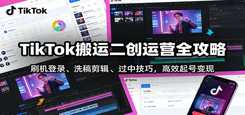 TikTok搬运二创运营全攻略：刷机登录、洗稿剪辑 、过中技巧，高效起号变现-紫薇云网创合伙人