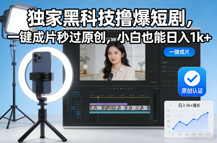 独家黑科技撸爆短剧，一键成片秒过原创，小白也能日入1k+【揭秘】-紫薇云网创合伙人