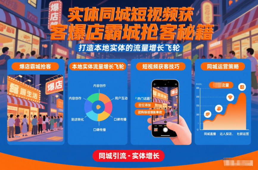 实体同城短视频获客爆店霸城抢客秘籍，打造本地实体的流量增长飞轮-紫薇云网创合伙人