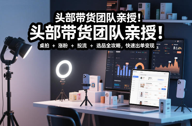 头部带货团队亲授！专业短视频实拍带货课：桌拍+涨粉+投流+选品全攻略，快速出单变现，月入2w+-紫薇云网创合伙人
