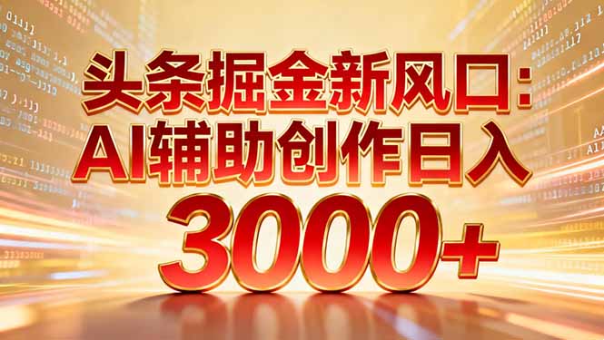 头条掘金新风口：AI辅助创作日入3000+，矩阵玩法当天启动隔天见效-紫薇云网创合伙人