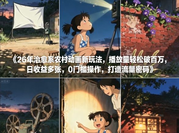 26年治愈系农村动画新玩法,播放量轻松破百万,日收益多张,0门槛操作,打造流量密码-紫薇云网创合伙人